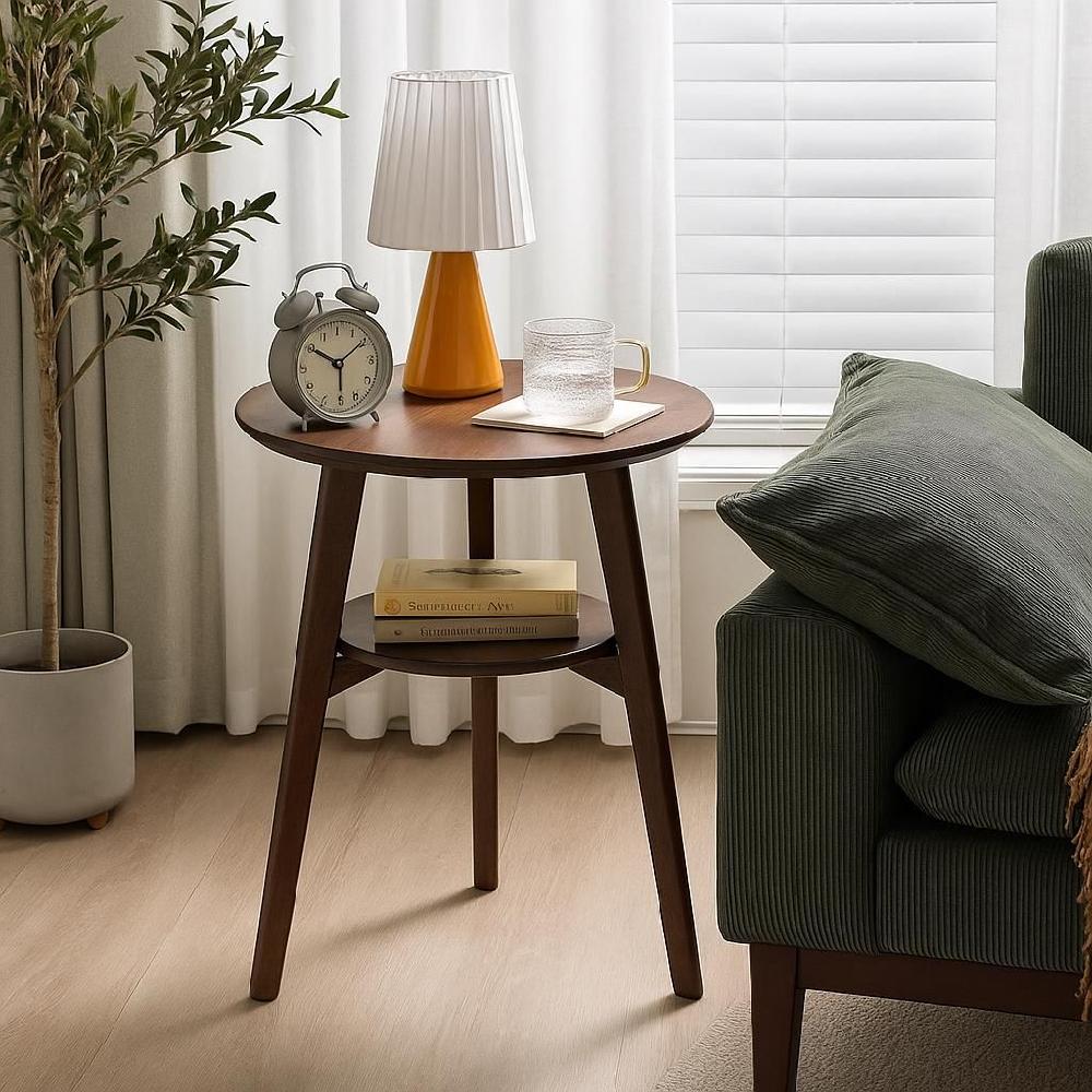 높은 티테이블 원목 거실 보조 탁자 인테리어 협탁 호두색 2단 42cm
