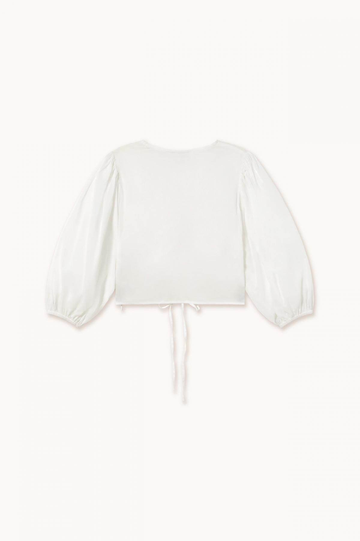 타이니코튼 브이넥 셔링 퍼프소매 블라우스 SS25-611101 WHITE - 상세 이미지 3