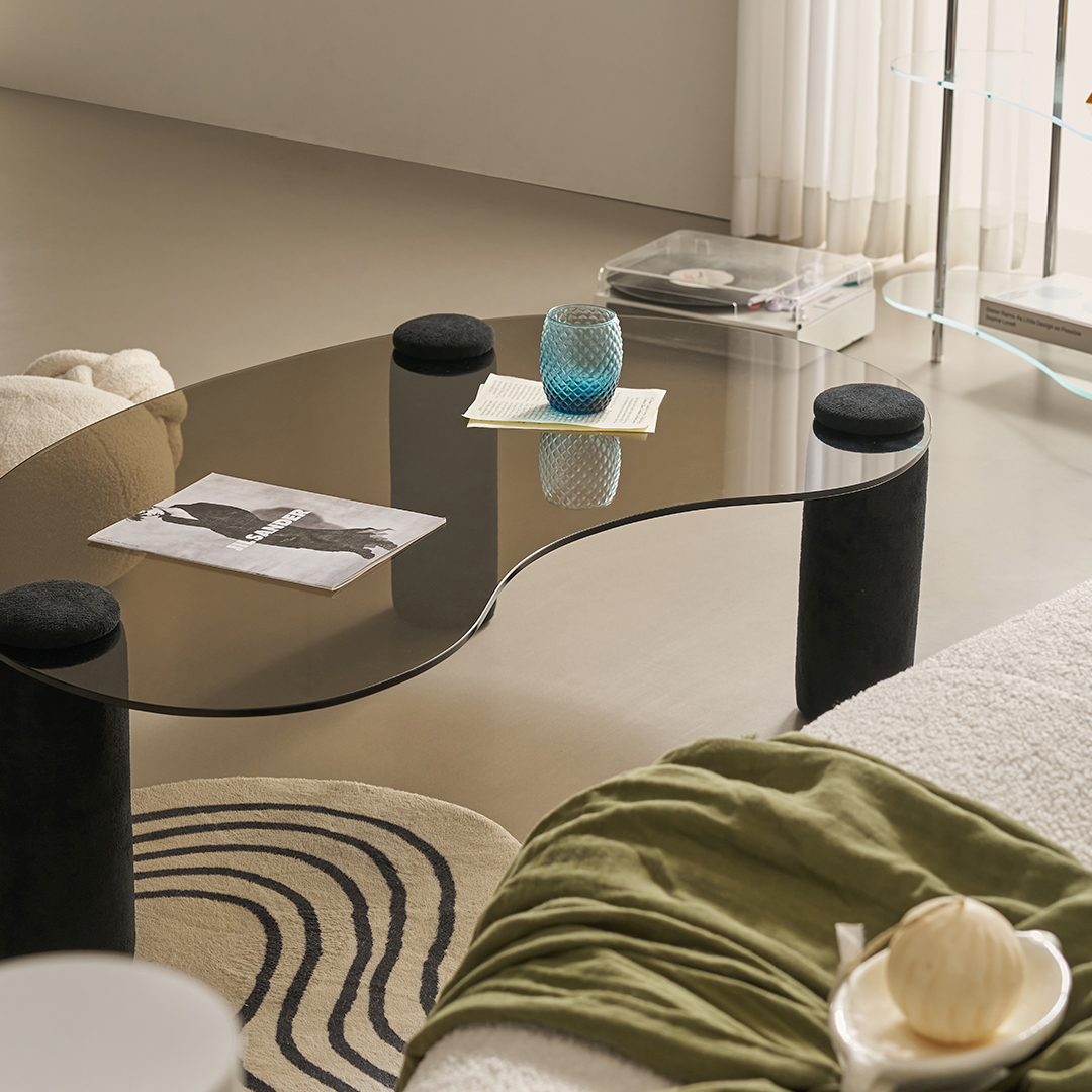 슬레코폼 LIFE 01 비정형 강화유리 부클레 패브릭 소파 테이블 1200