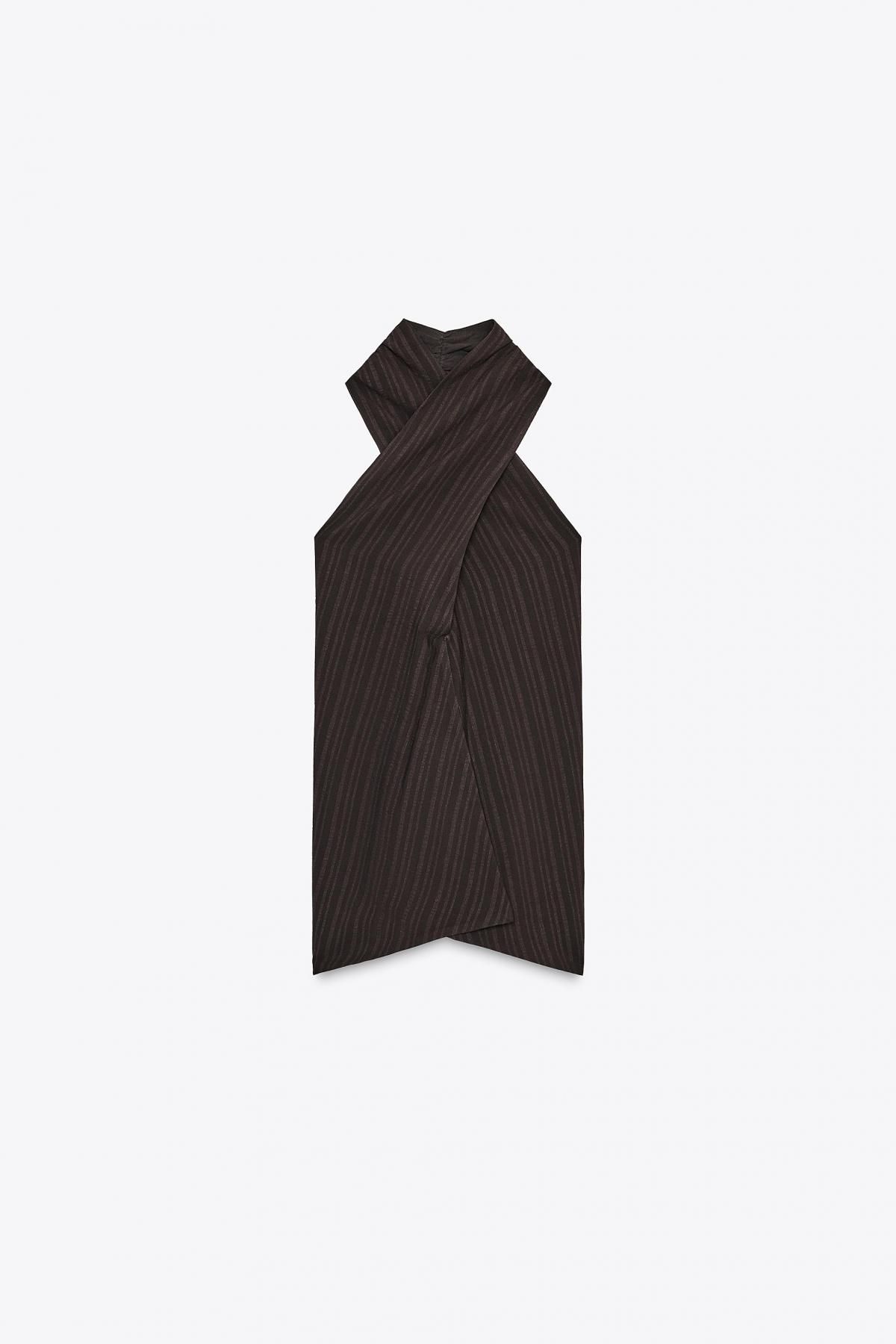자라 스트라이프 크로스 홀터넥 탑 2180/112 DARK BROWN - 메인 이미지