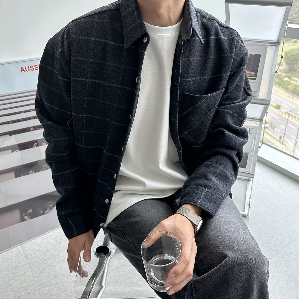 남자 체크 셔츠 오버핏 기모 남방 남자 겨울셔츠 셔켓 - 상품 이미지