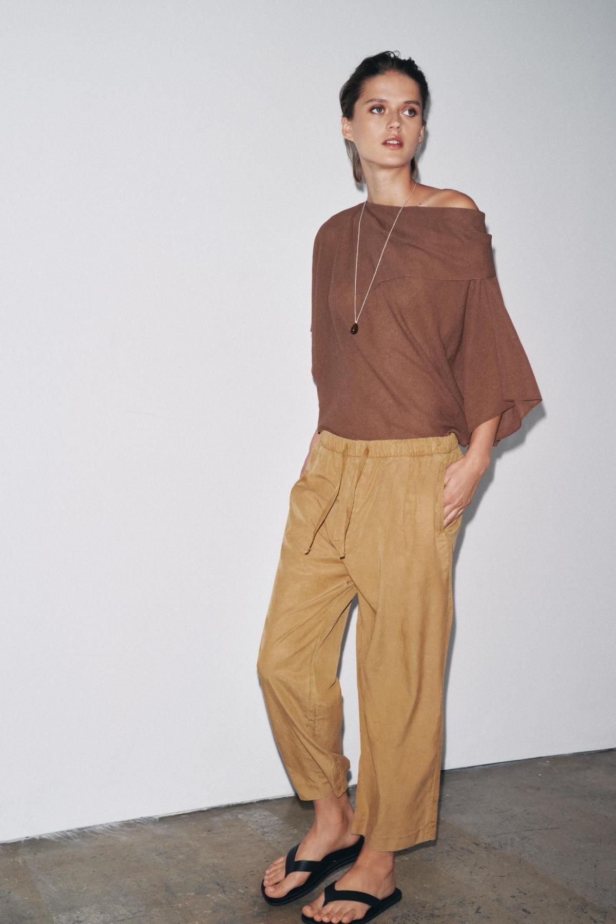 자라 린넨블렌드 와이드 조거팬츠 6786/240 CAMEL - 상세 이미지 4