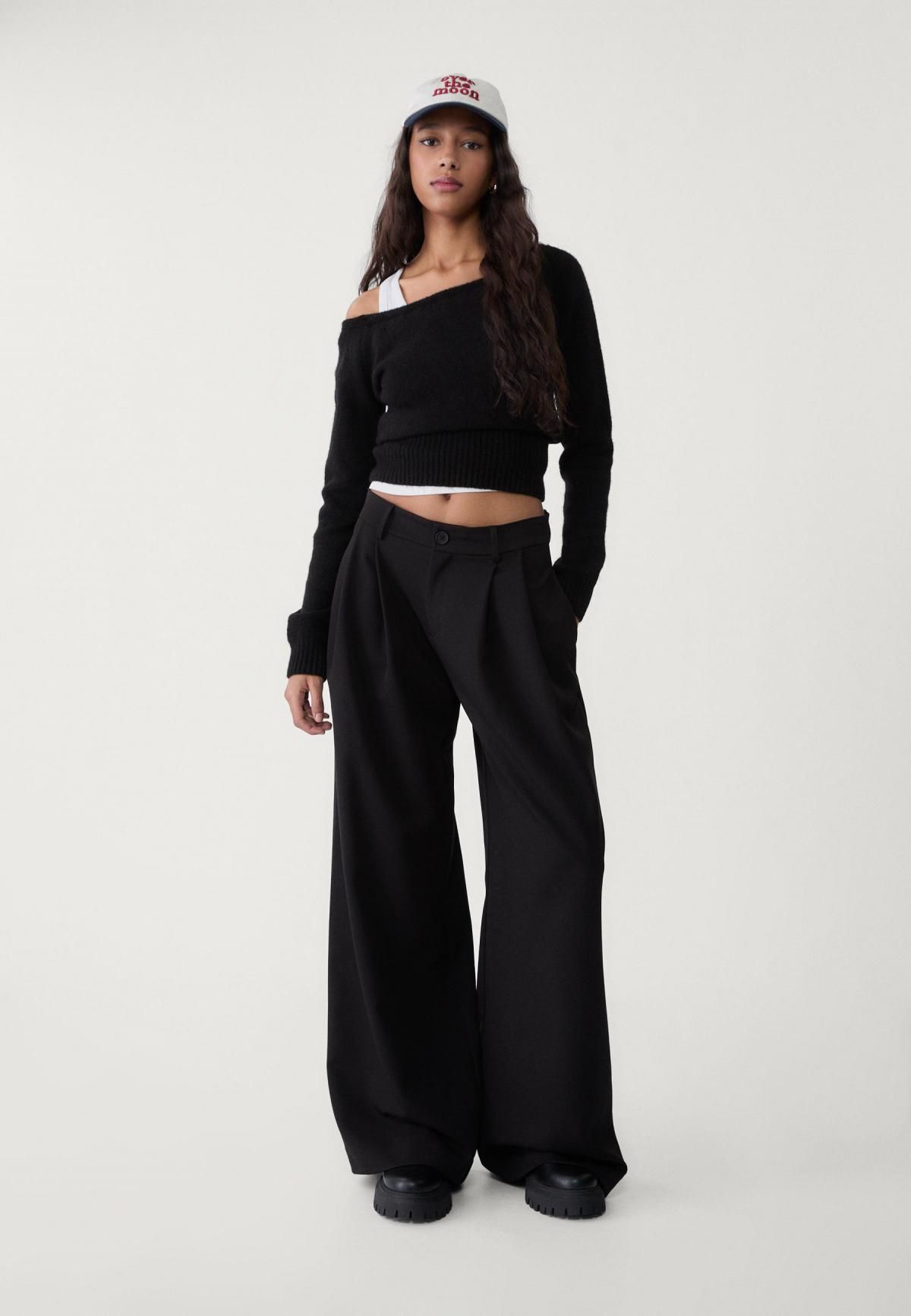 스트라디바리우스 테크니컬 와이드핏 슬랙스 팬츠 미드웨이스트 다트 8266/300 BLACK - 상세 이미지 2