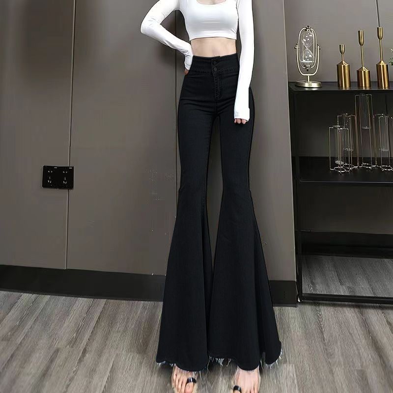 데님팬츠 여성부츠컷 나팔바지 긴바지 레그 청바지 세미 와이드 생지 일자 진청 없는 논페이드 - 상세 이미지 2