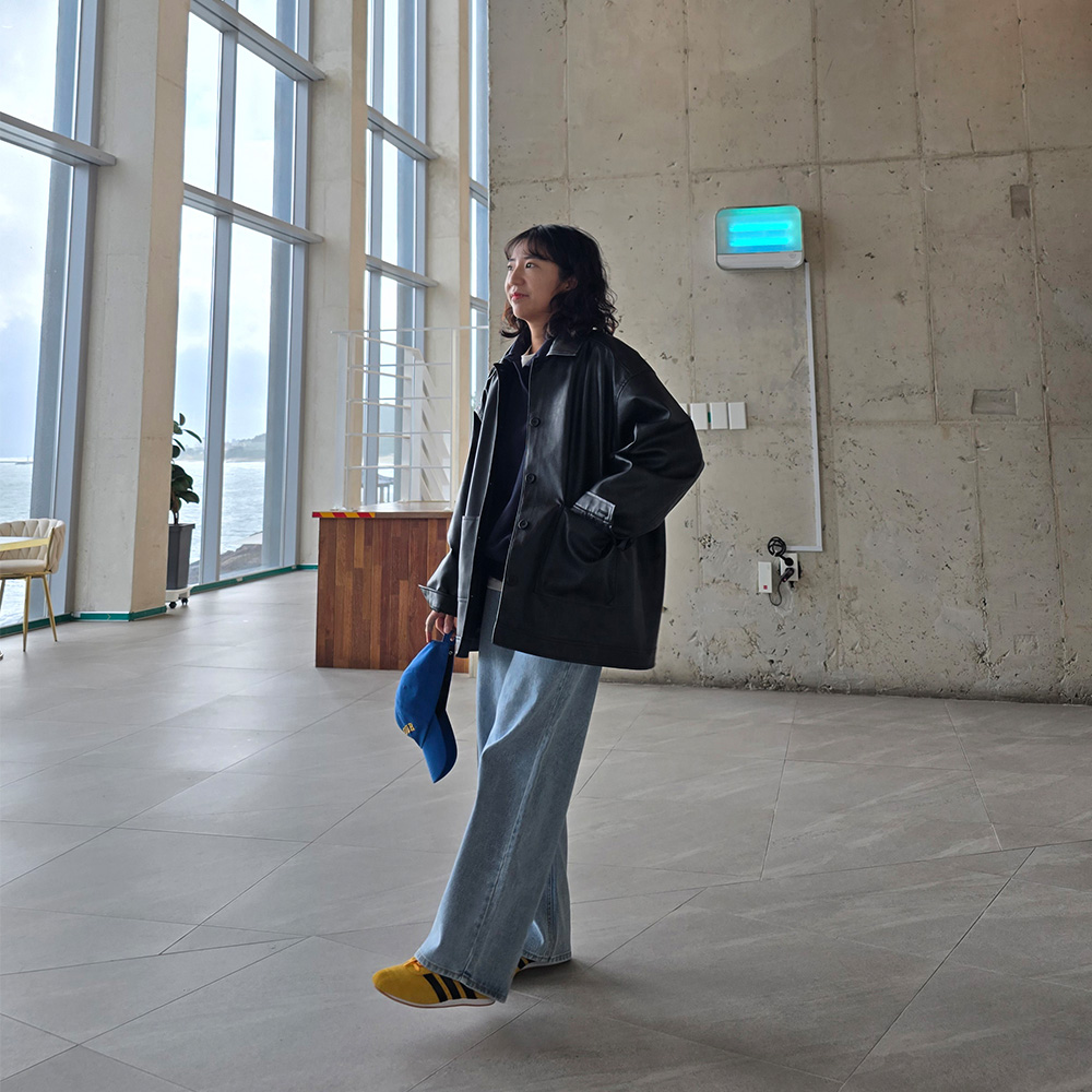 카라 오버핏 레더 자켓 여자 페이크 가죽자켓 - 상세 이미지 3