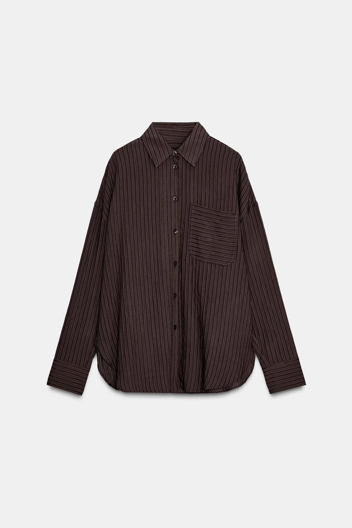 자라 오버핏 스트라이프 플루이드 셔츠 9479/271 BROWN - 메인 이미지