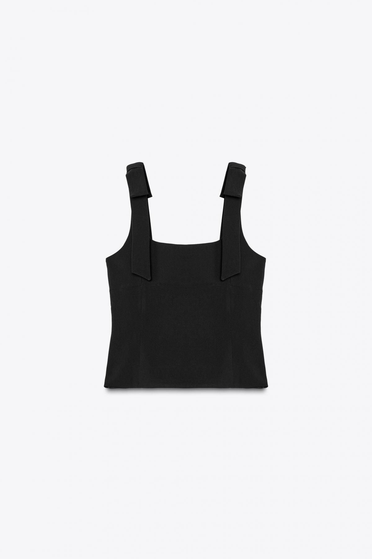 자라 스트레치 스퀘어넥 리본 민소매 탑 4772/032 BLACK - 메인 이미지
