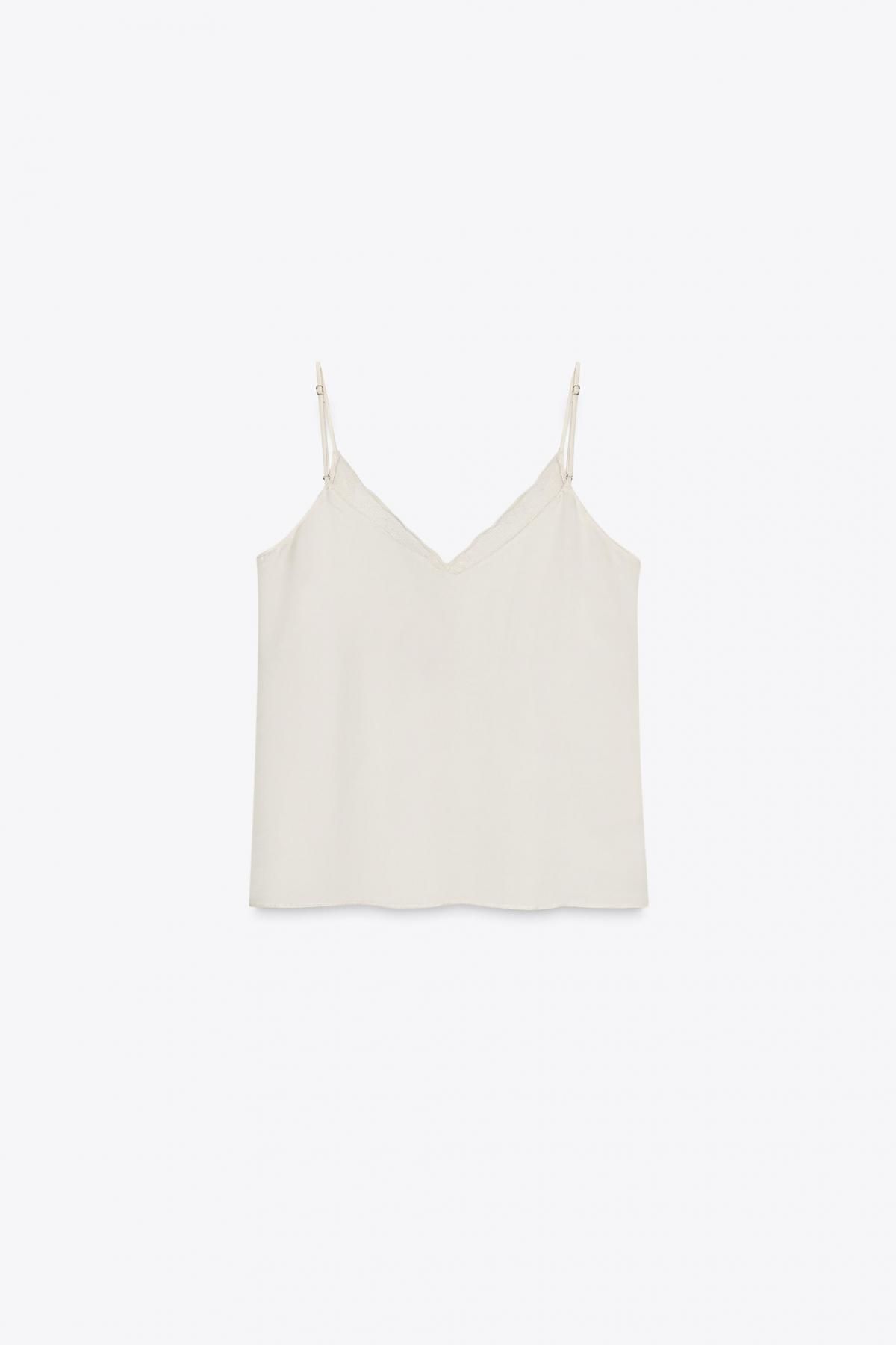 자라 레이스 브이넥 스트랩 캐미솔 탑 7521/210 OYSTER-WHITE - 상세 이미지 5