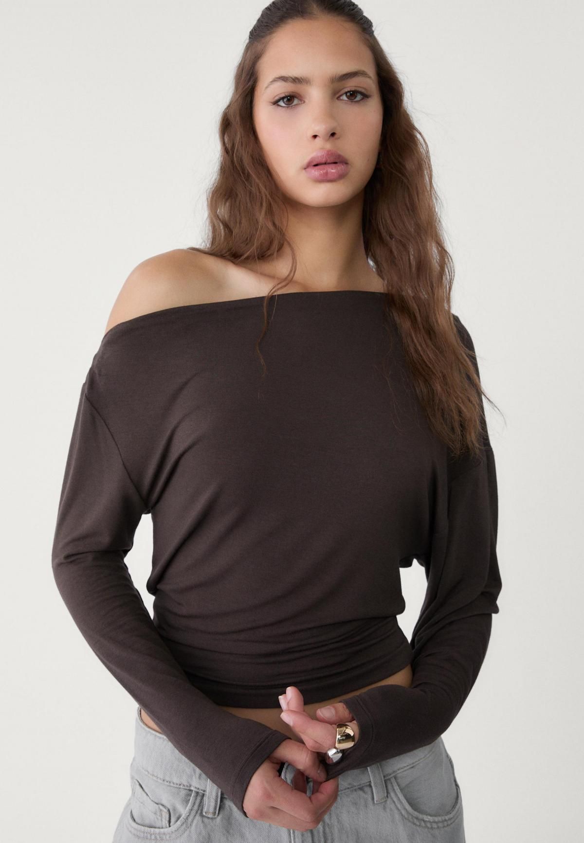 스트라디바리우스 모던 언발란스넥 긴팔 티셔츠 7091/150 BROWN - 상세 이미지 3