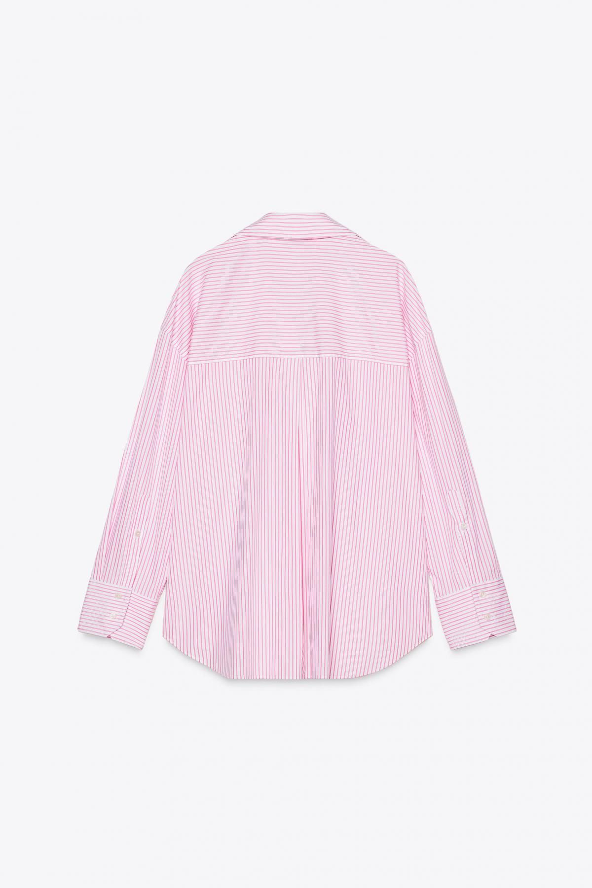 자라 메탈릭 스트라이프 포플린 브이넥 셔츠 2157/035 PINK / WHITE - 상세 이미지 5