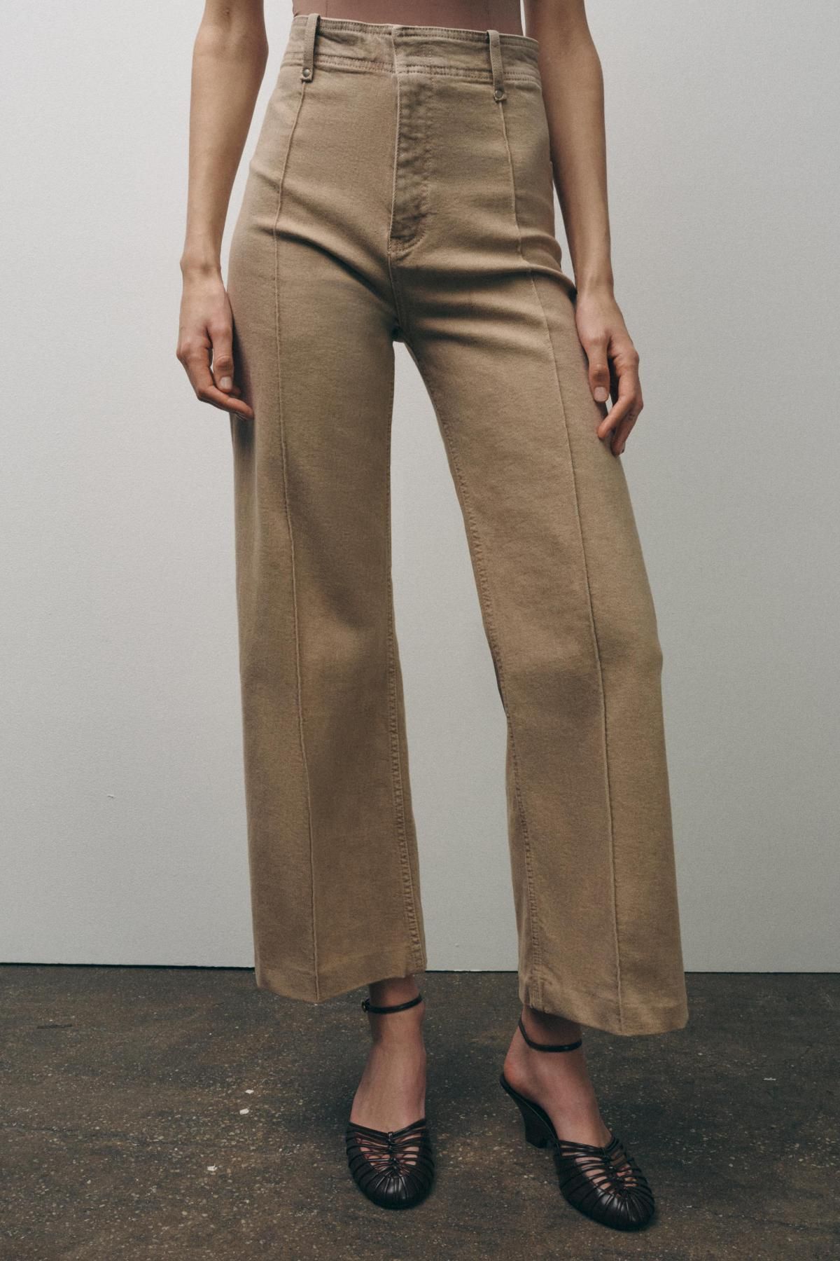 자라 트렌디 하이웨이스트 와이드핏 데님 팬츠 9632/253 SAND/BROWN - 메인 이미지