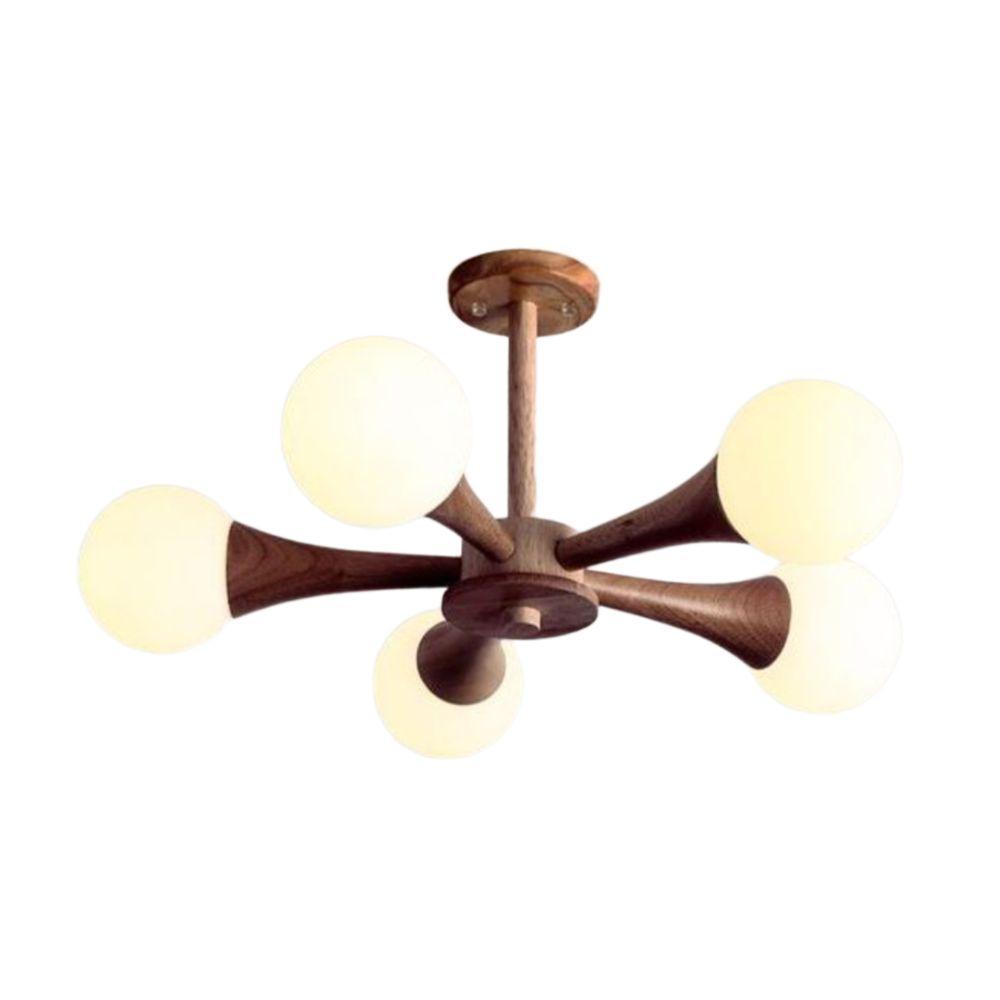 모던 천정등 LED 조명 우드 천장등 원목색 5등 50x30CM 백색광 - 상품 이미지