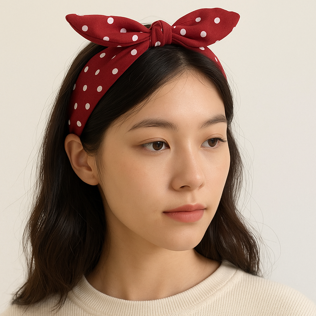 리본헤어밴드 도트패턴반다나 땡땡이 여성머리띠 - 상품 이미지