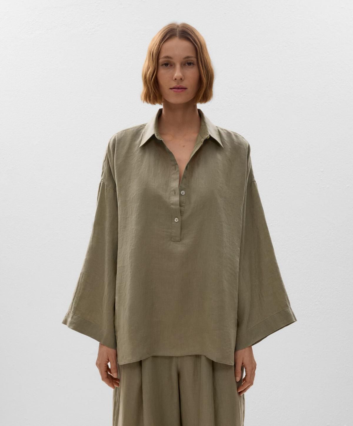 오이쇼 내추럴 린넨 오버사이즈 긴팔 셔츠 1041/750 WASHEDKHAKI - 상세 이미지 2