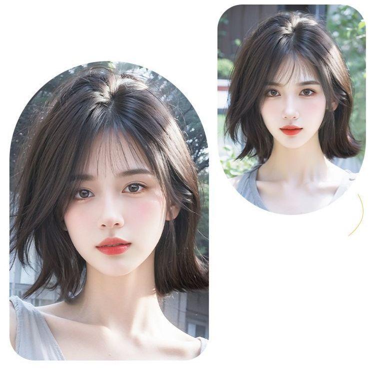단발 통가발 여성 짧은 레이어드컷 패션 숏 머리 가발 단발 다크브라운+발망 - 상세 이미지 4
