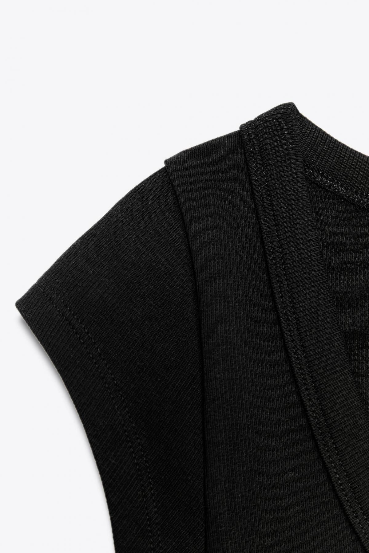 자라 라운드넥 코튼 블렌드 티셔츠 4174/320 BLACK - 상세 이미지 3