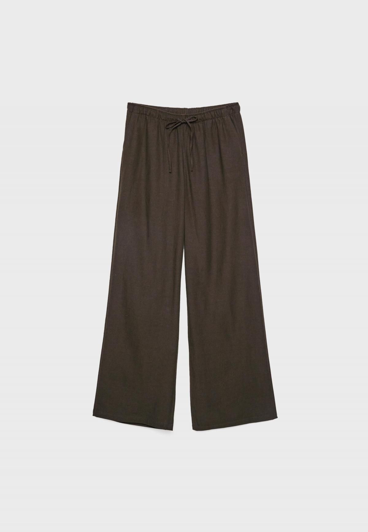 스트라디바리우스 린넨블렌드 스트레이트핏 드로우스트링 와이드 팬츠 7255/450 BROWN - 상세 이미지 3