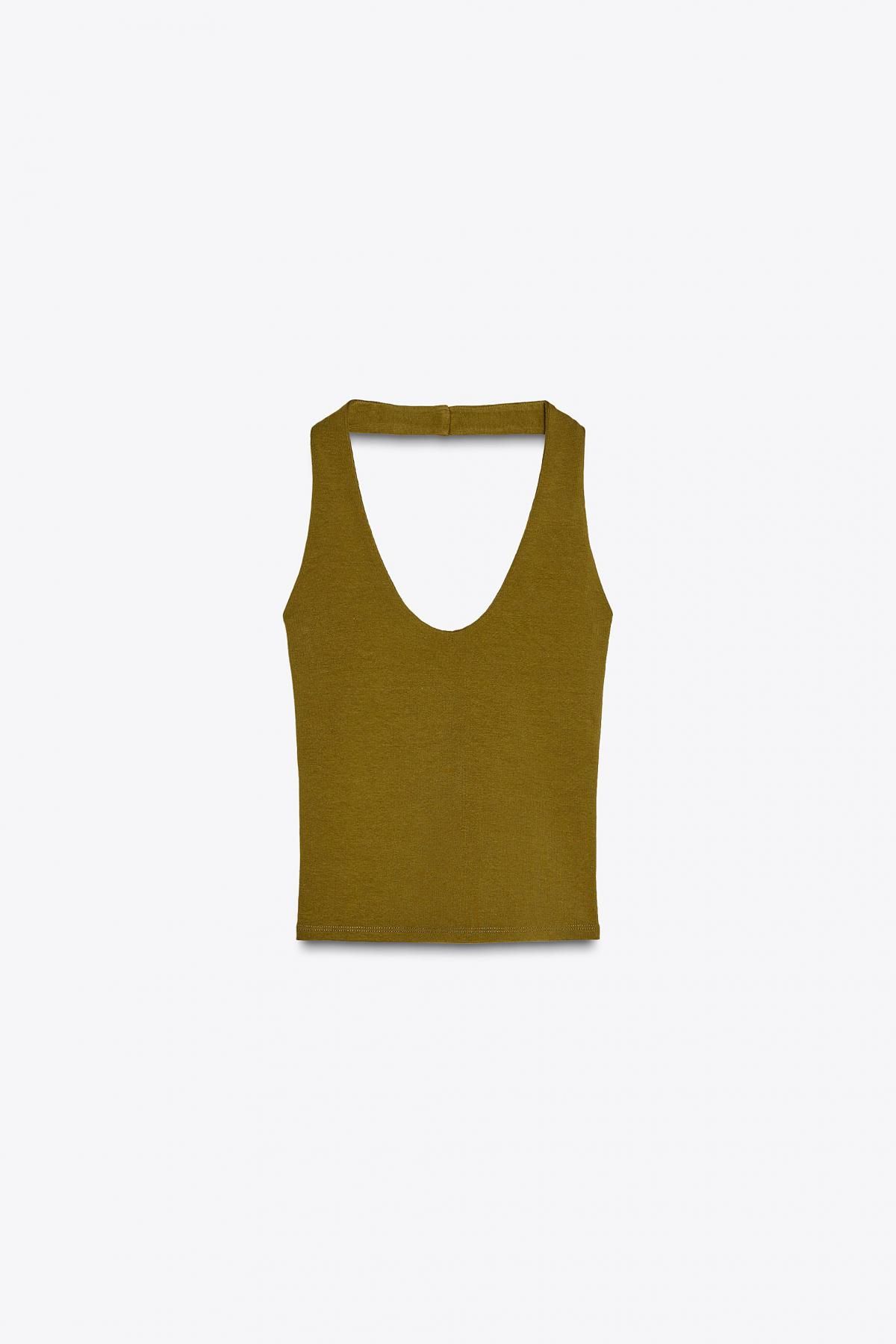 자라 슬림핏 라운드넥 오픈백 홀터탑 4424/308 OLIVE GREEN - 메인 이미지