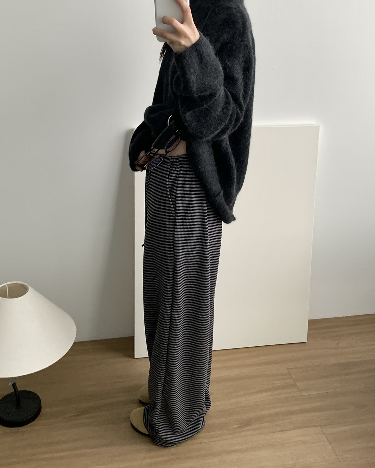[일부당일] 삐삐 팬츠 스트라이프 골지 빠삐용 와이드 줄지 롱 밴딩팬츠 웨어링무드 (2c) - 상세 이미지 3
