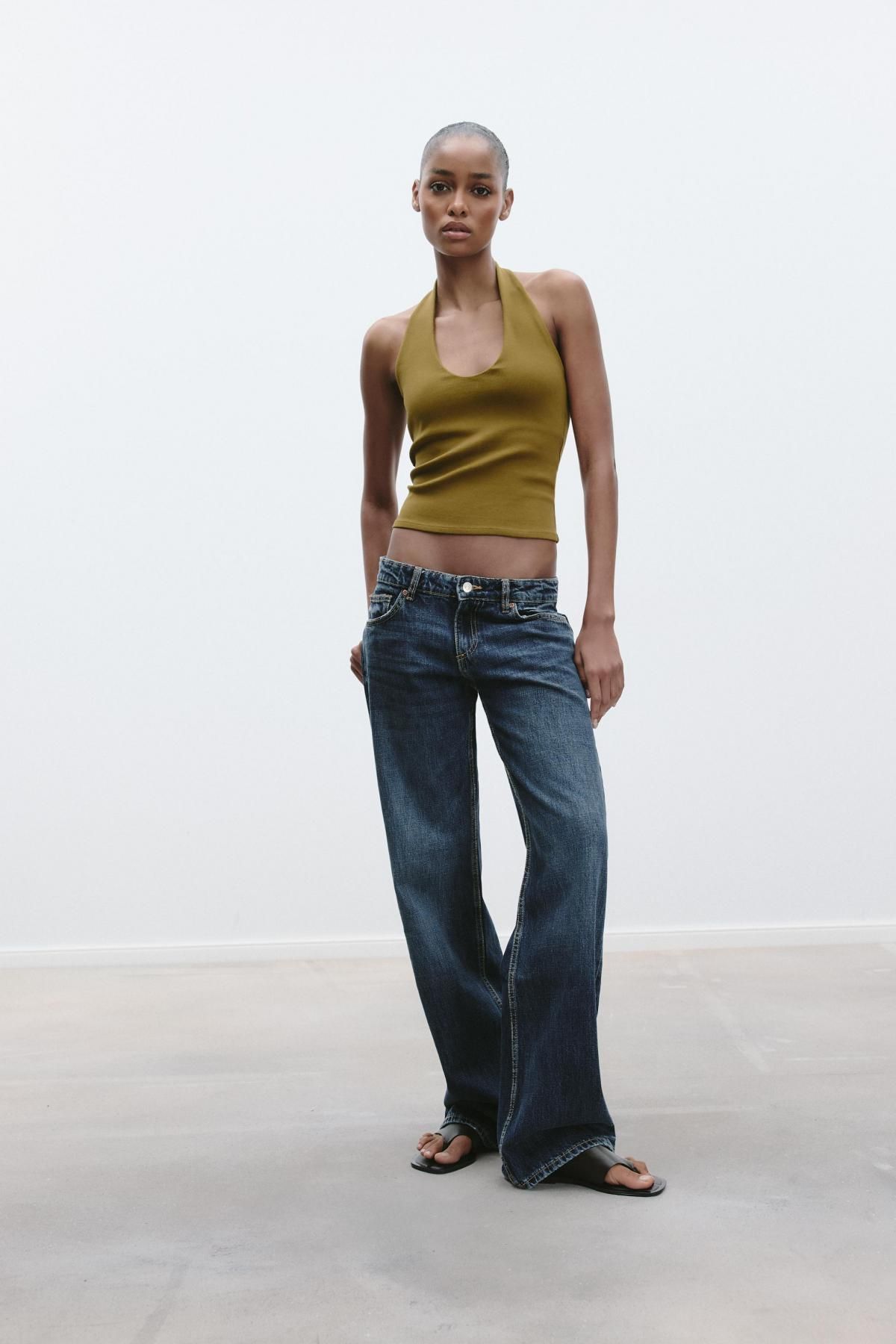 자라 슬림핏 라운드넥 오픈백 홀터탑 4424/308 OLIVE GREEN - 상세 이미지 2