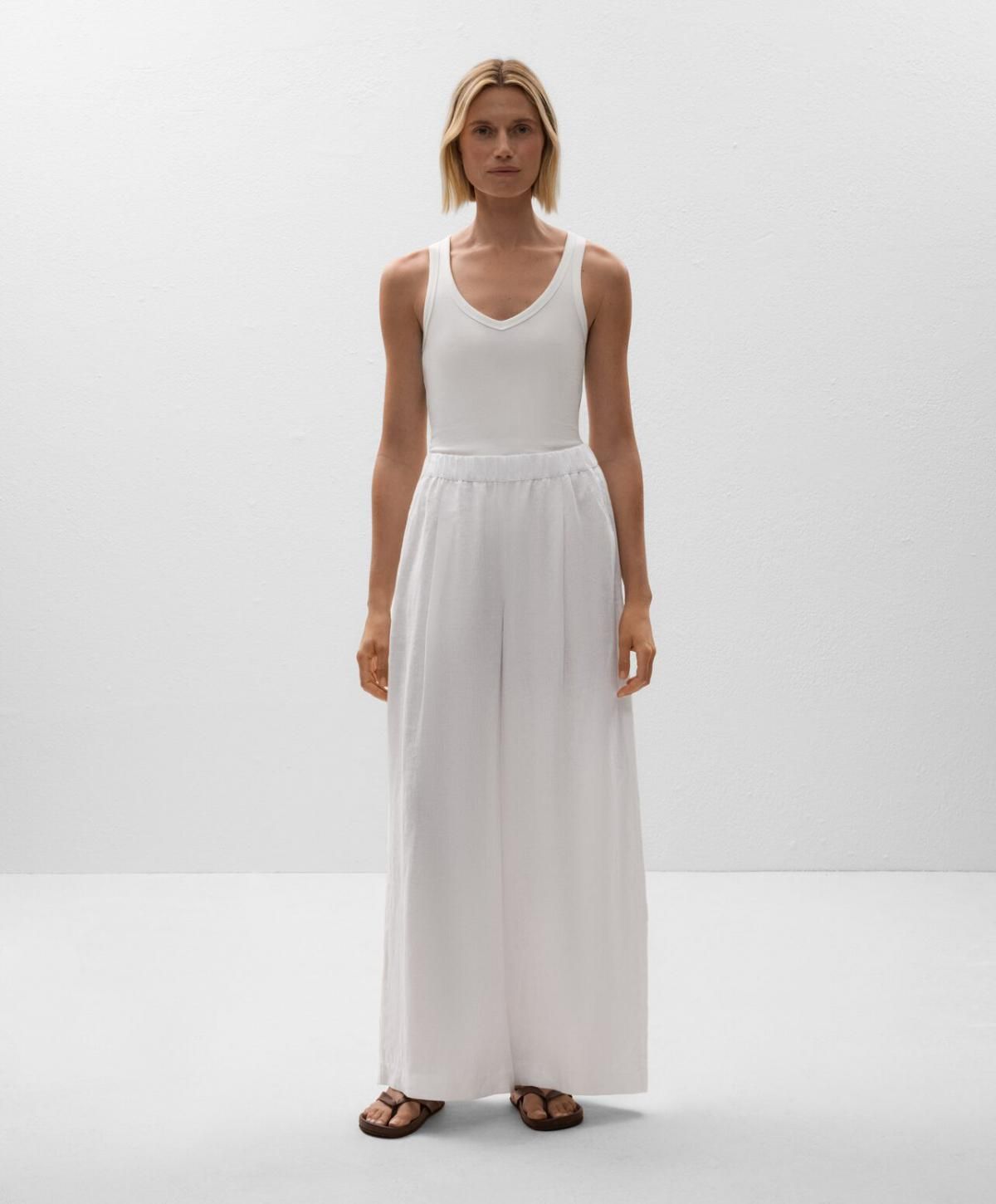 오이쇼 린넨 와이드핏 웨이스트 밴딩 팬츠 0334/878 WHITE - 상세 이미지 2