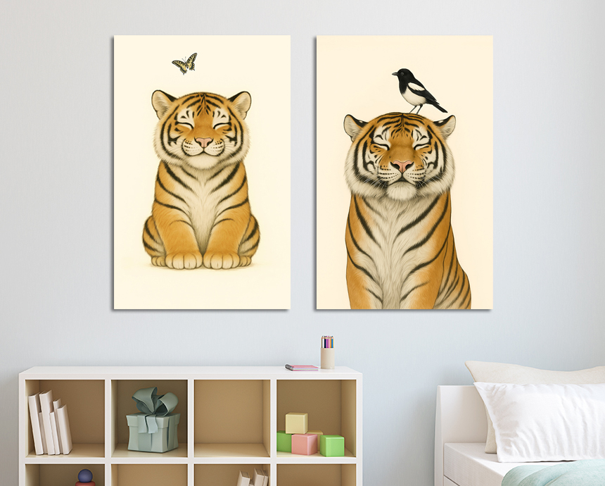 아기 호랑이 그림 거실 인테리어 액자 아이방 벽 꾸미기 2세트소형 이미지 2