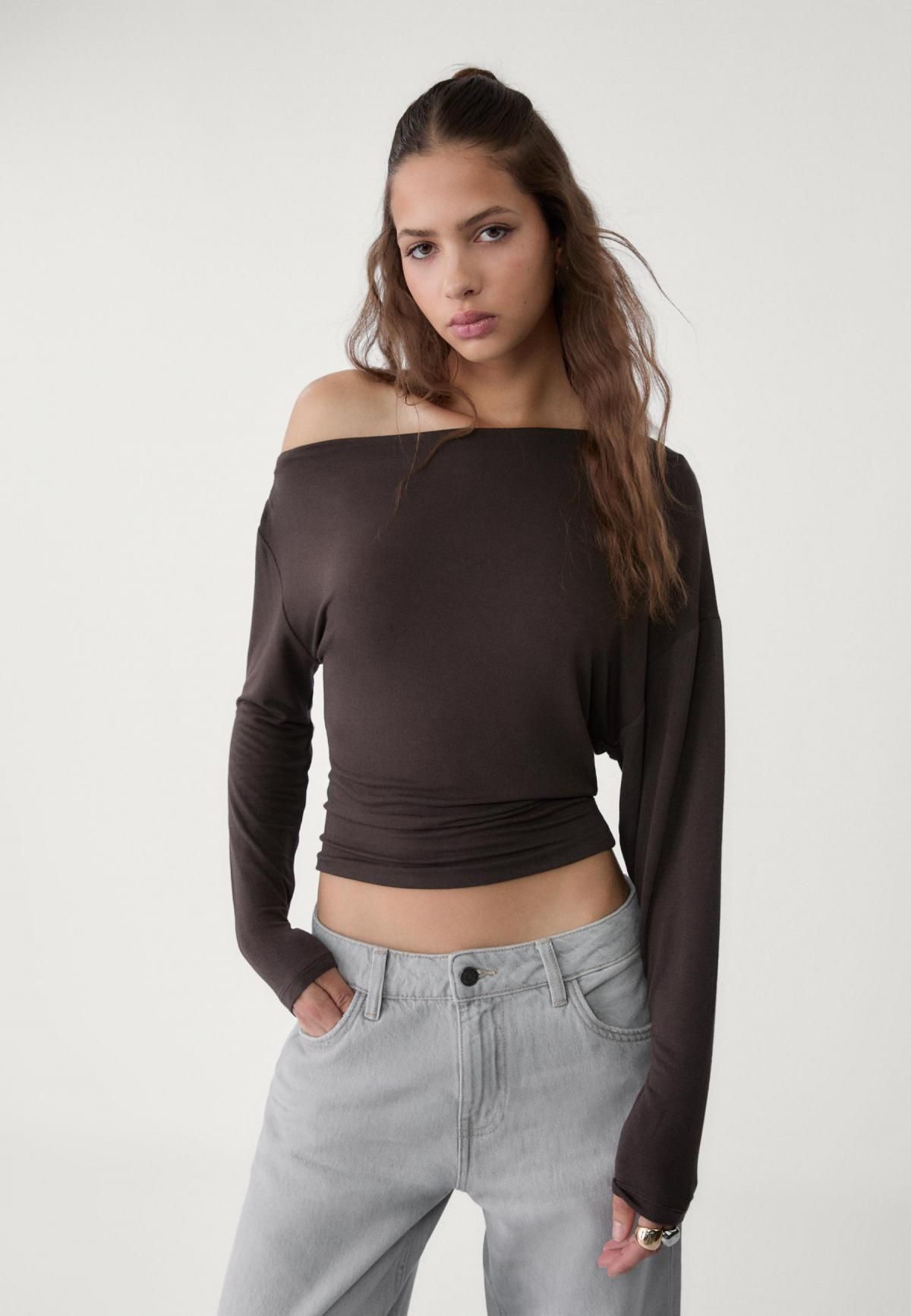 스트라디바리우스 모던 언발란스넥 긴팔 티셔츠 7091/150 BROWN - 상세 이미지 5
