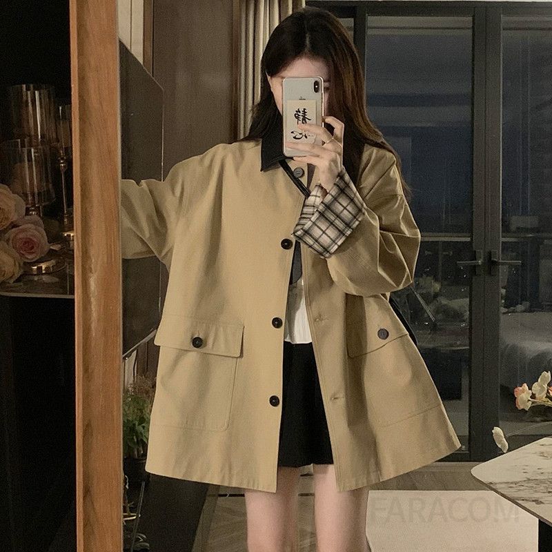 여성 루즈핏 오버핏 트렌치코트 간절기 데일리 하프코트 캐주얼 박시핏 아우터 재킷 점퍼 봄 가을 - 상세 이미지 3