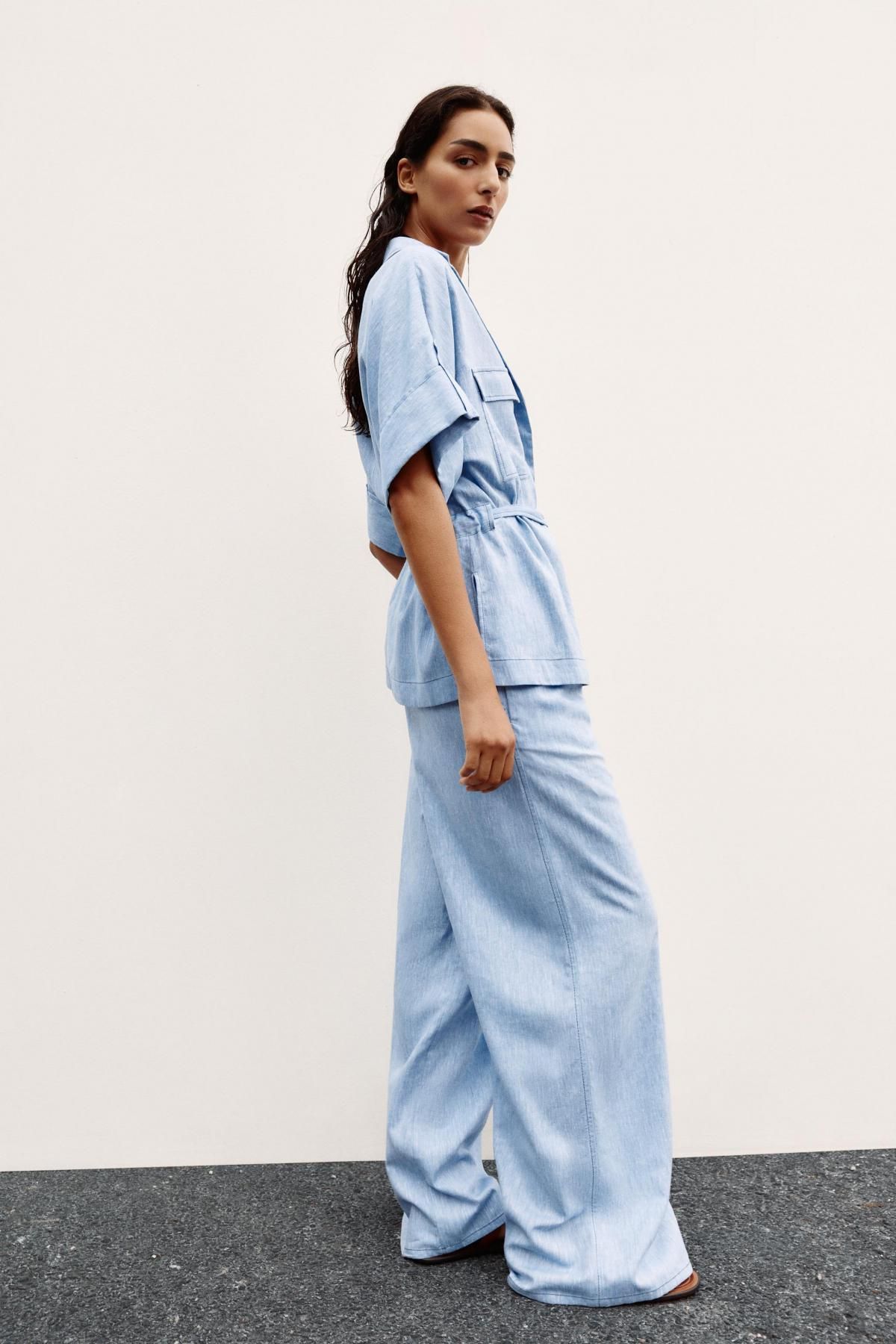 자라 라이트블루 린넨블렌드 와이드 팬츠 7970/753 LIGHT BLUE - 상세 이미지 5