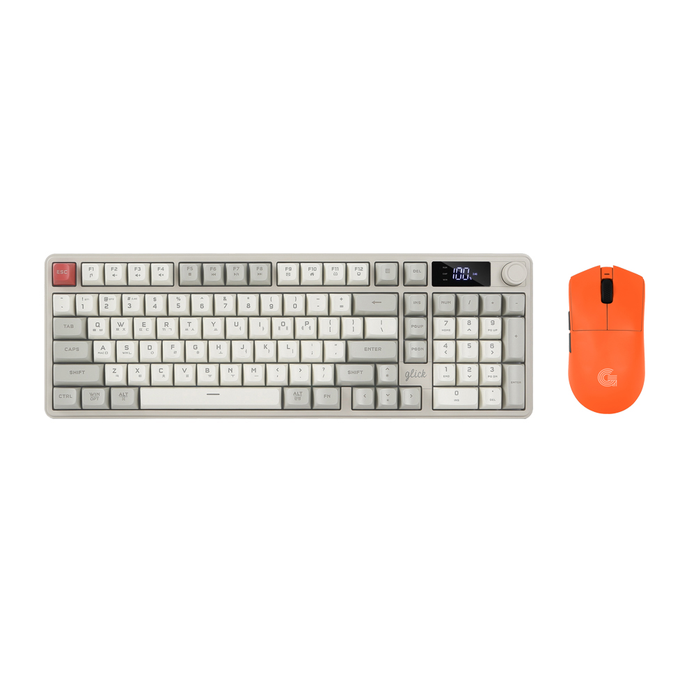 지클릭커 오피스프로 WMK990 사일런스 M RGB 풀윤활 무소음 방수 무선 블루투스 LCD 98 키보드 마우스 세트 Retro Cappuccino - 상품 이미지