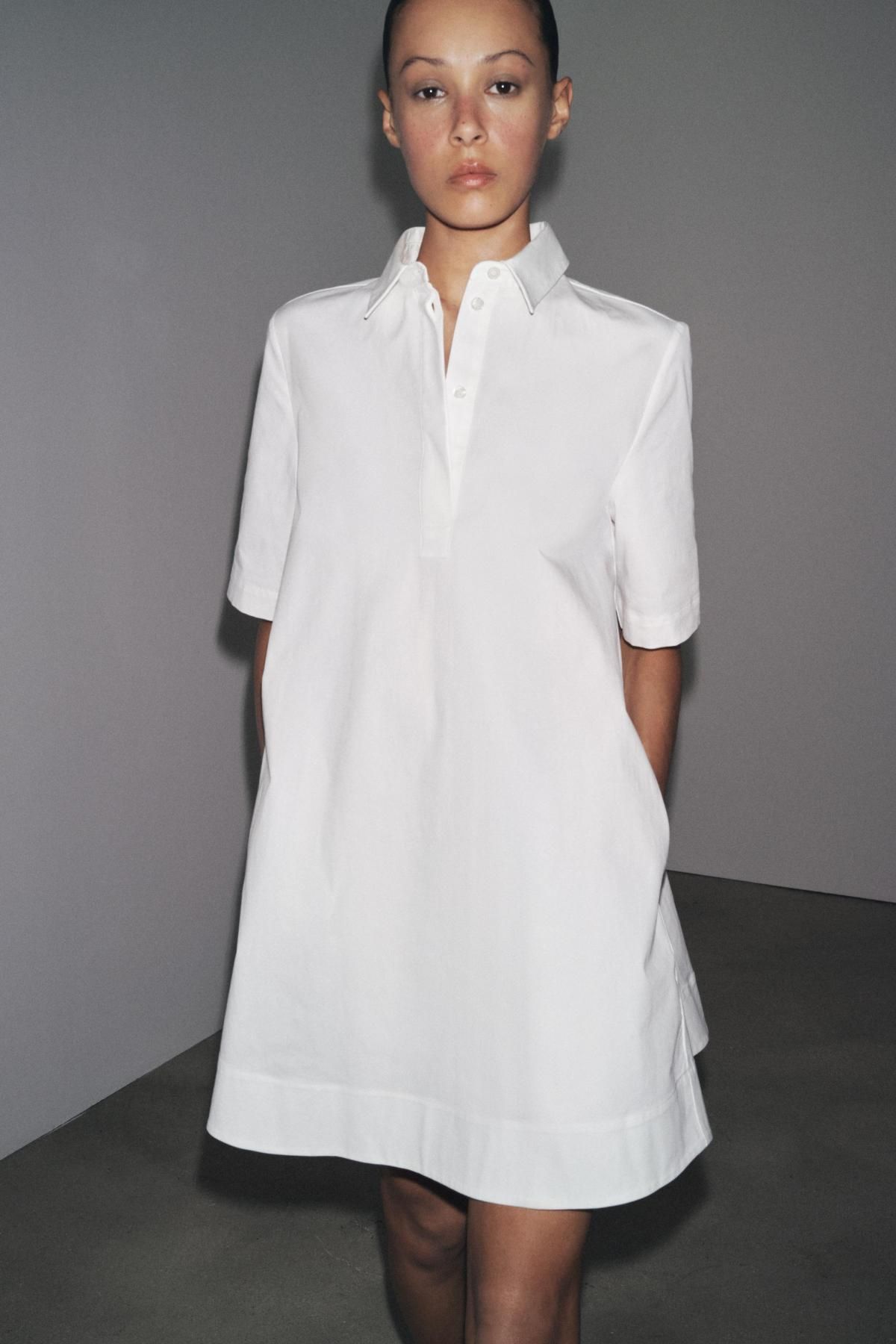 자라 미니멀 코튼 포플린 미니 원피스 9479/078 WHITE - 상세 이미지 3