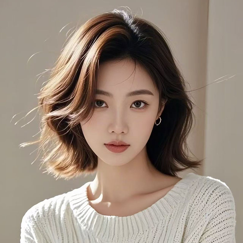 단발머리 인모 리얼 헤어 가발 항암가발 엄마 중년 모카브라운 중간 분할 - 상세 이미지 3