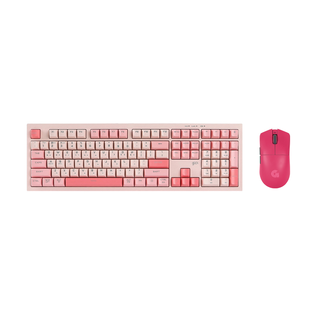 지클릭커 오피스프로 WMK990 사일런스 M RGB 무소음 무선 블루투스 108 키보드 마우스 세트 Pink - 상품 이미지