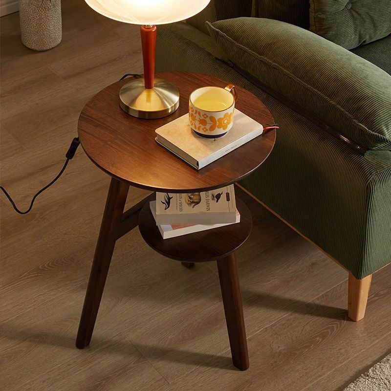 높은 티테이블 원목 거실 보조 탁자 인테리어 협탁 호두색 2단 42cm