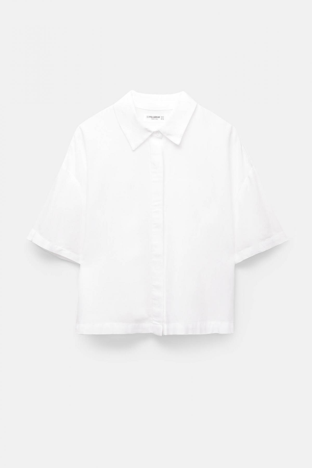 풀앤베어 미니멀 루스핏 반팔셔츠 켄트카라 린넨블렌드 7472/336 WHITE - 메인 이미지