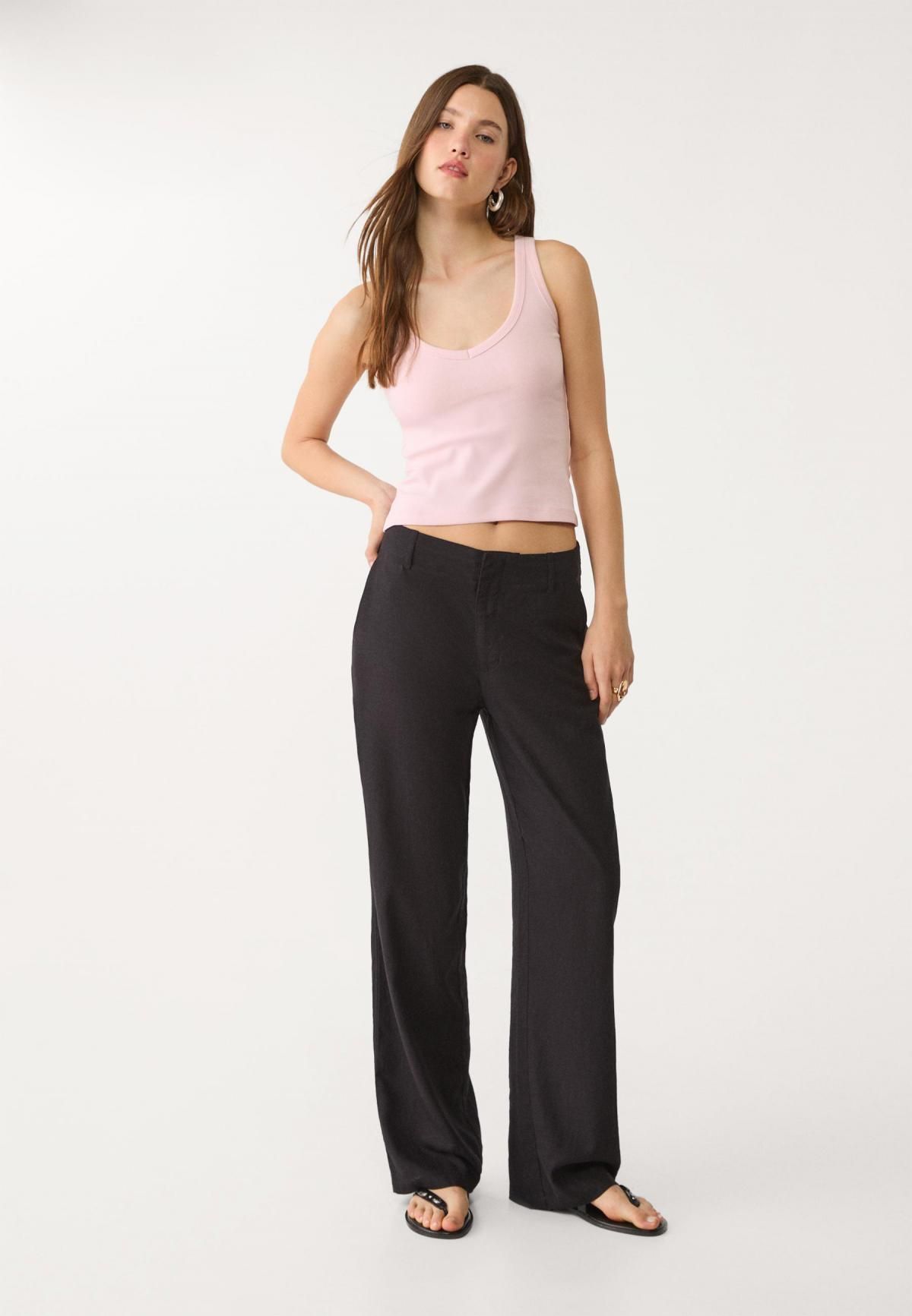 스트라디바리우스 린넨블렌드 플루이드 스트레이트 슬랙스 팬츠 4020/100 BLACK - 상세 이미지 5