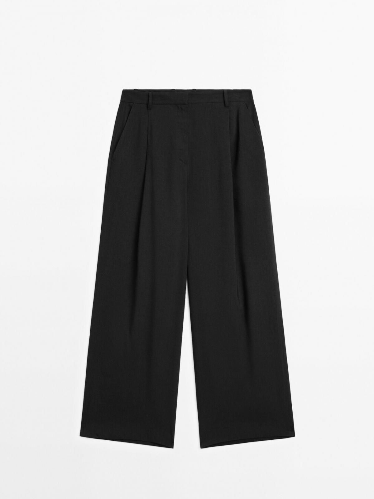 마시모두띠 테크니컬 린넨 블렌드 와이드 슬랙스 팬츠 5061/991 BLACK - 상세 이미지 5