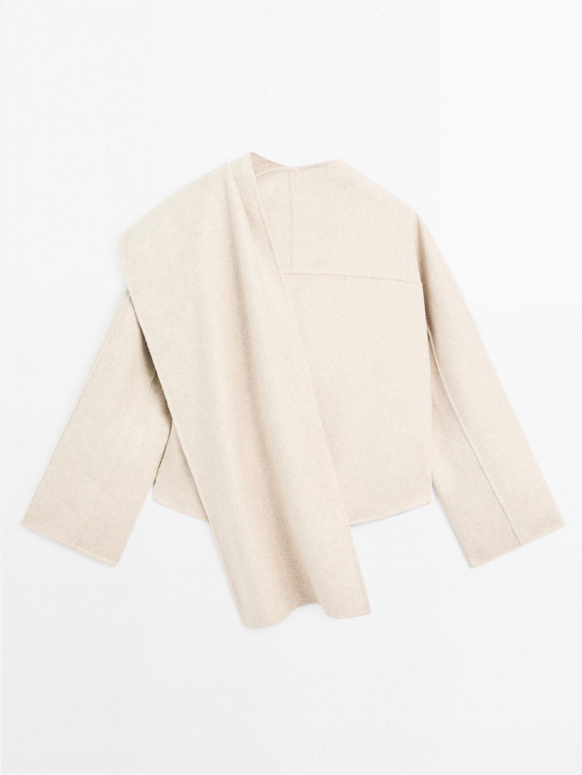 마시모두띠 울 혼방 비대칭 스카프 디테일 숏코트 6430/980 NATURAL GREY - 상세 이미지 3