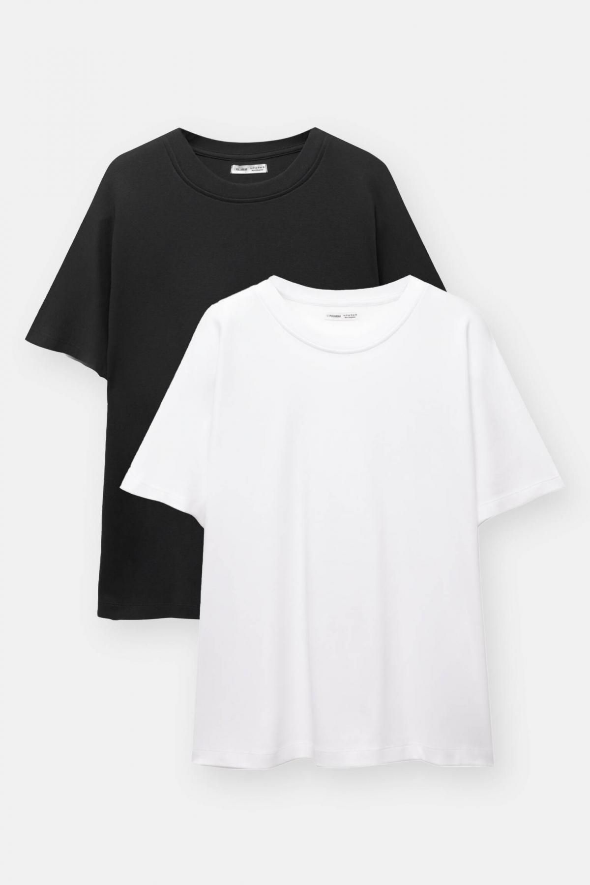 풀앤베어 오버사이즈 베이직 라운드넥 2팩 반팔 티셔츠 3245/423 WHITE/BLACK - 상품 이미지