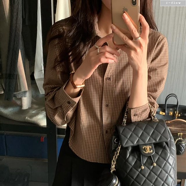 델로나 스탠다드 카라넥 세미크롭 체크 셔츠 1col 가을 밑단굴림 레이어드 제이플로우 - 상세 이미지 3