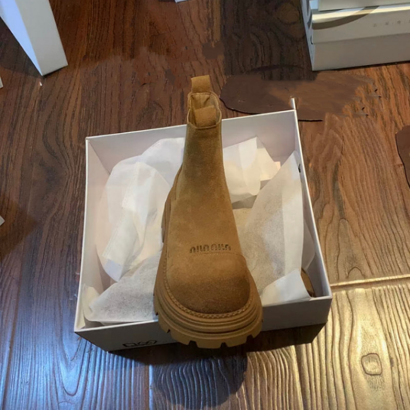 여성 레트로 두꺼운 밑창 마틴 부츠 겨울용 소가죽 통굽앵클부츠 미들부츠 - 상세 이미지 2