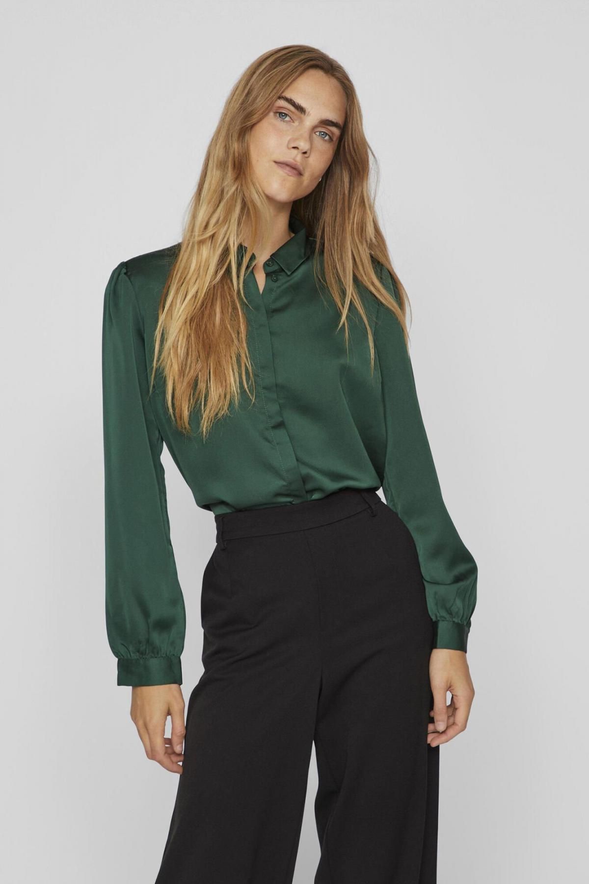빌라 새틴 테크니컬 긴팔 셔츠 레귤러핏 6012257 VERDE OSCURO - 메인 이미지