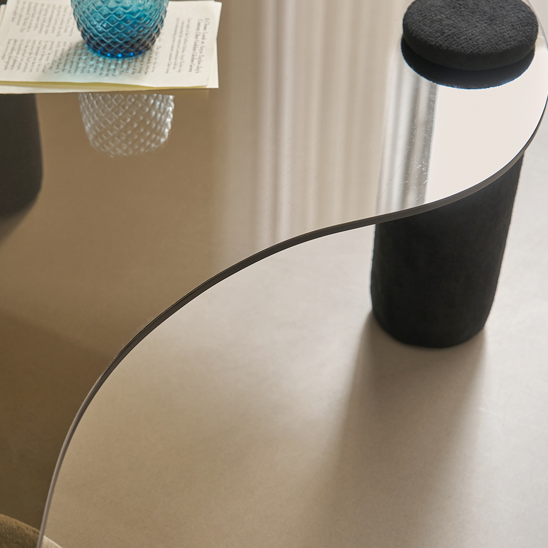 슬레코폼 LIFE 01 비정형 강화유리 부클레 패브릭 소파테이블 1000/블랙/아이보리