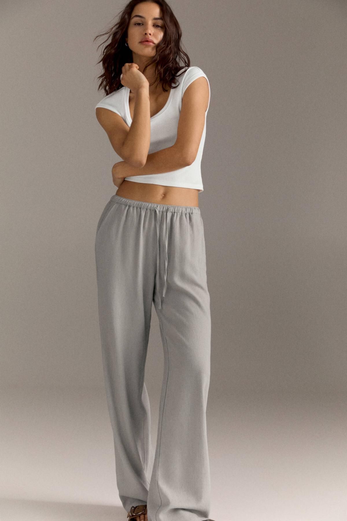 풀앤베어 라이트그레이 미드라이즈 린넨 블렌드 조거 팬츠 3680/334 TAUPE - 상세 이미지 2