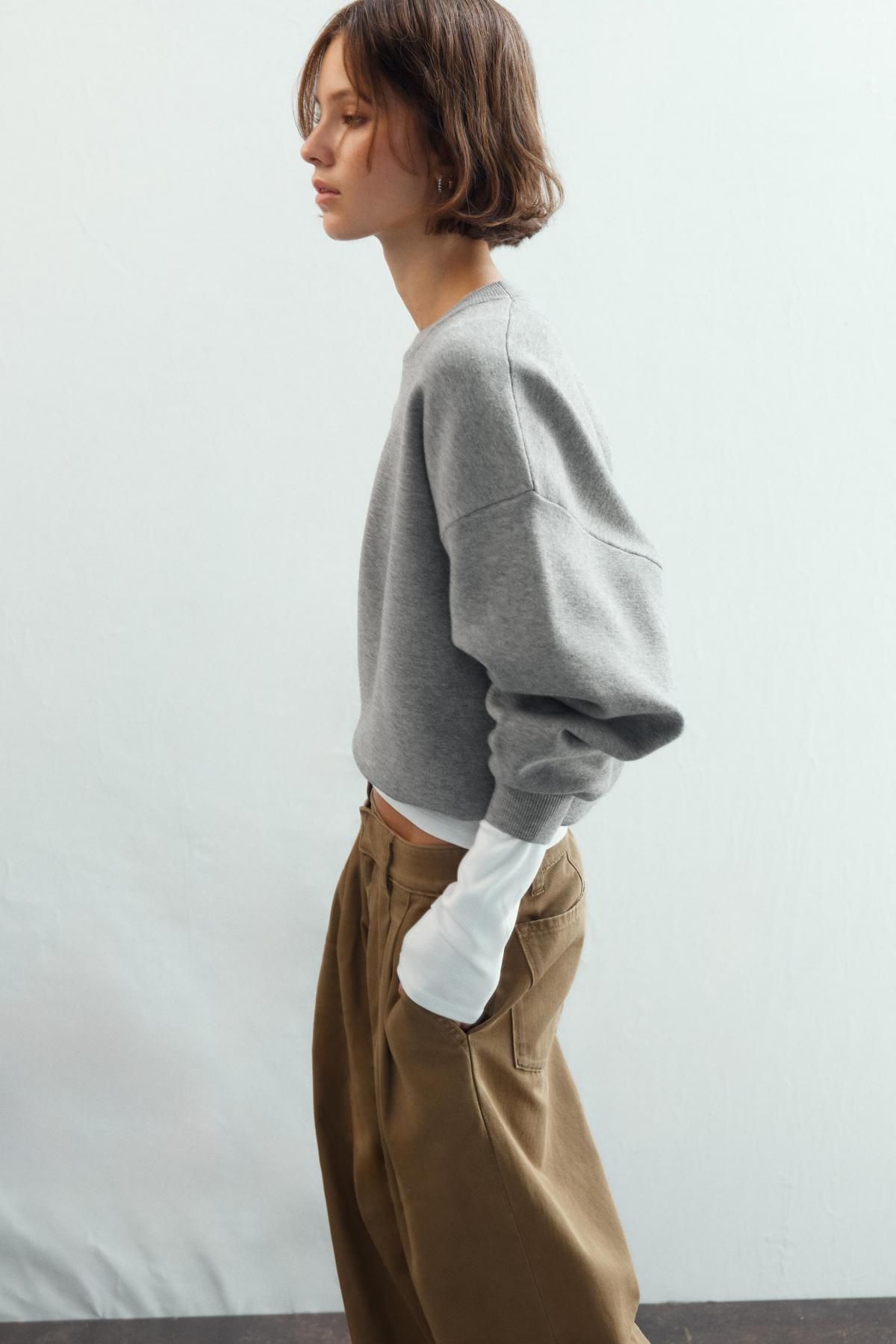 자라 라이트그레이 립 니트 라운드넥 스웨트셔츠 9598/187 GREY MARL - 상세 이미지 5
