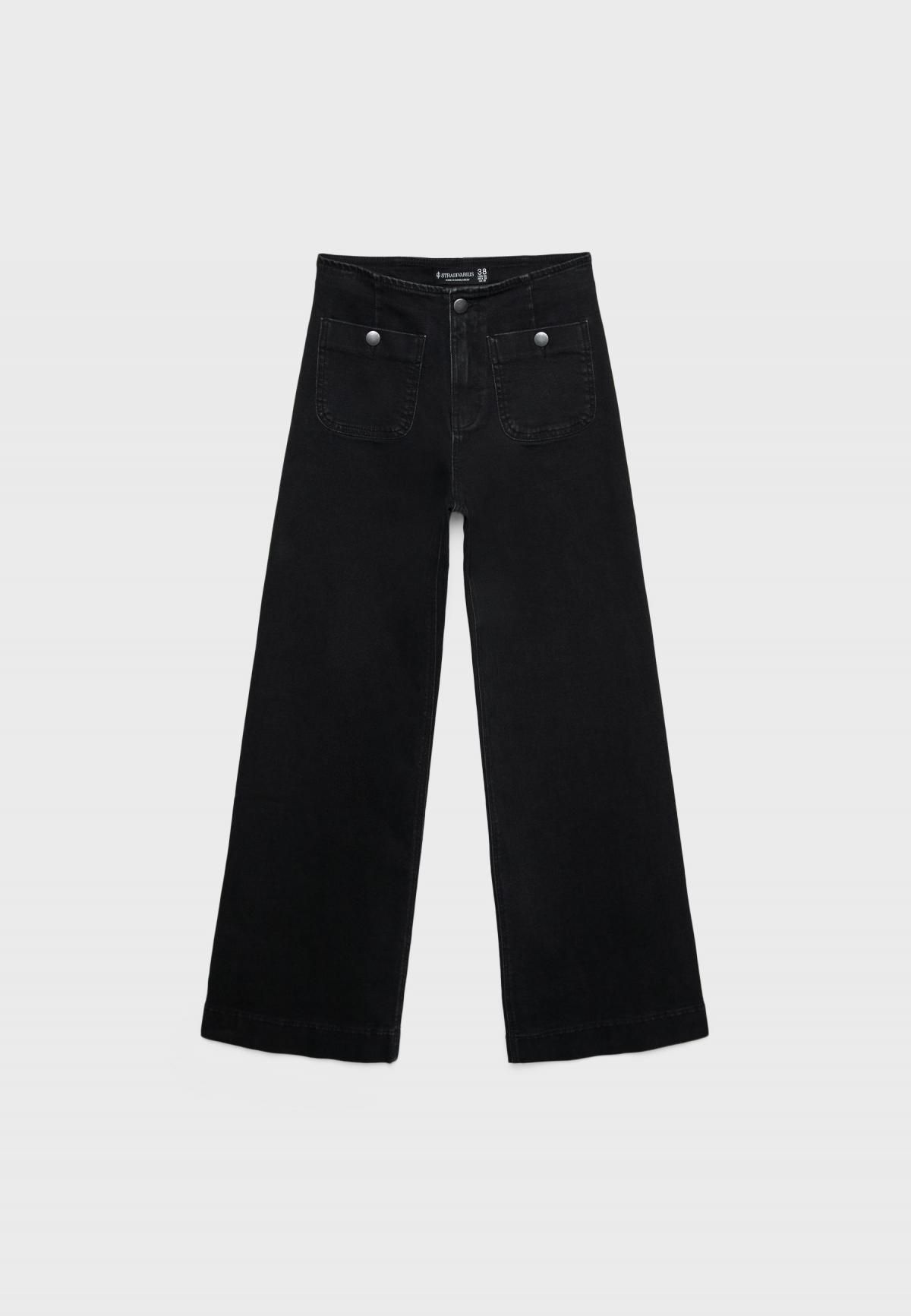 스트라디바리우스 미니멀 하이라이즈 와이드핏 포켓 데님 팬츠 1477/779 BLACK DENIM WASH - 상세 이미지 5