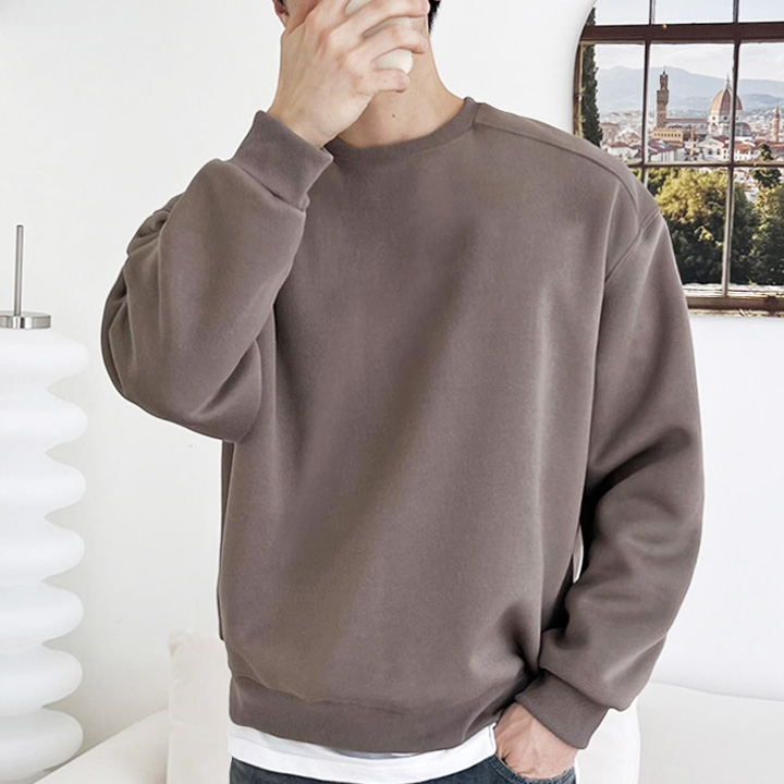 남자 맨투맨 기모티셔츠 어깨넓어보이는 후드티 겨울 오버핏 무지 중고등학생 남편 방한긴팔티 - 상품 이미지