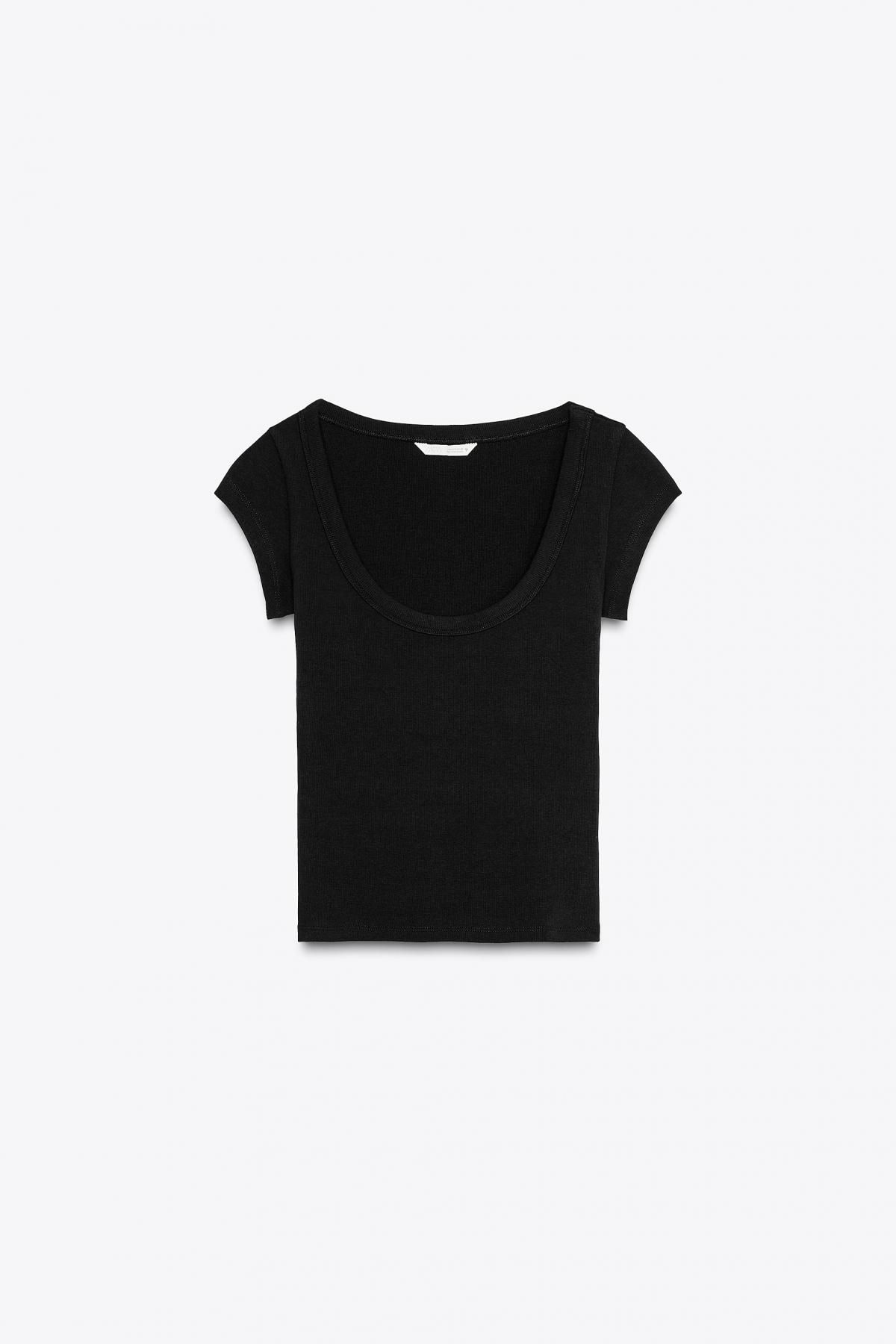 자라 라운드넥 코튼 블렌드 티셔츠 4174/320 BLACK - 상품 이미지