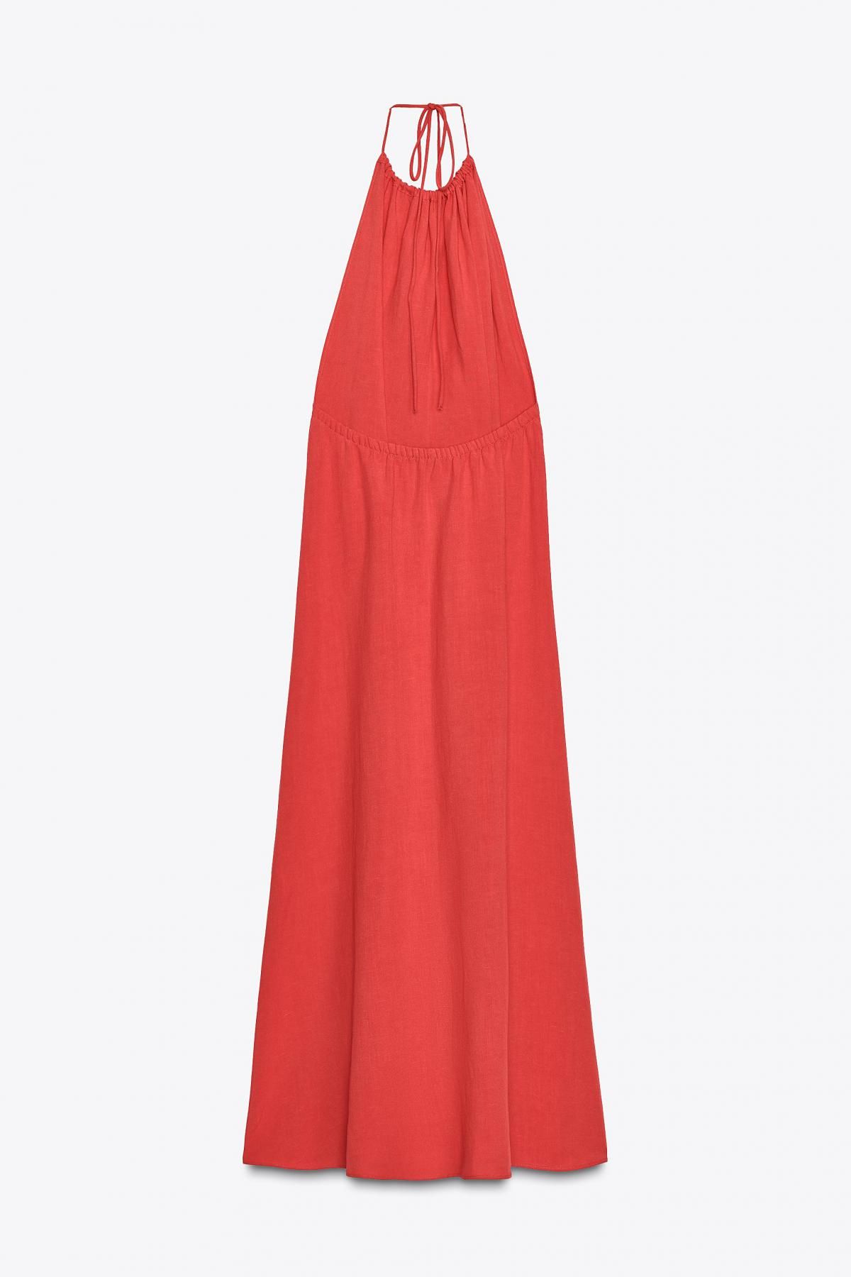 자라 리넨 오픈백 홀터넥 미디 원피스 2180/211 RED / CORAL - 상세 이미지 3