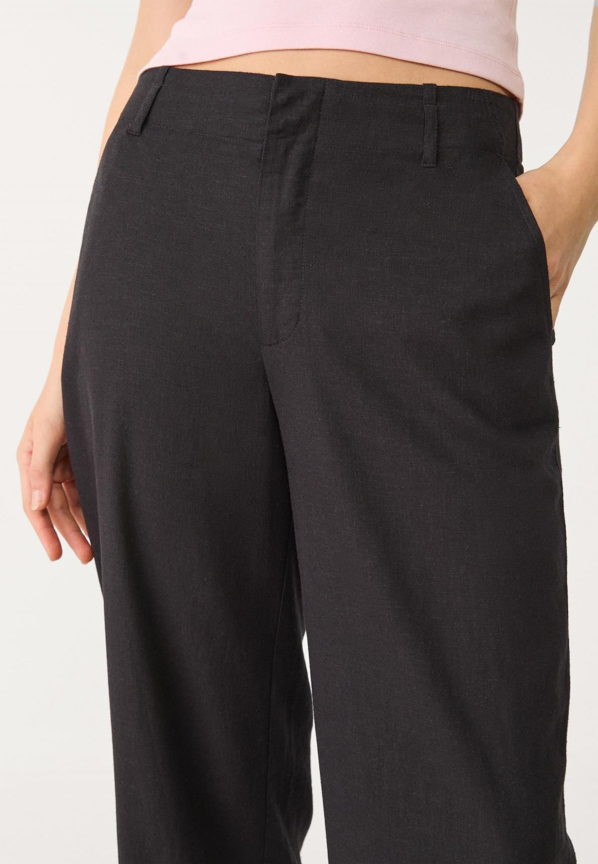 스트라디바리우스 린넨블렌드 플루이드 스트레이트 슬랙스 팬츠 4020/100 BLACK - 상세 이미지 4